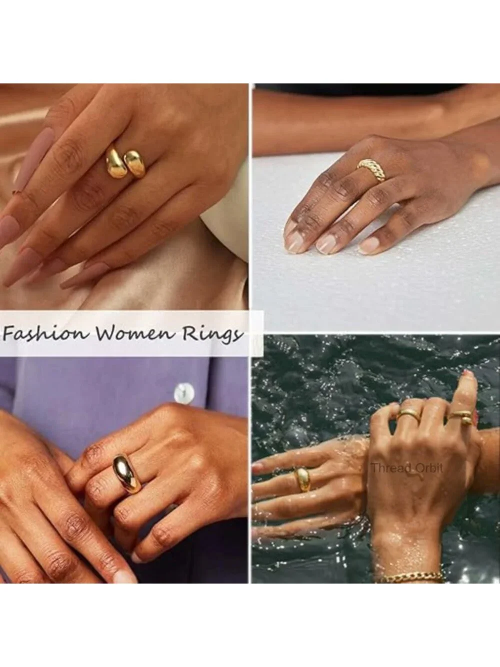 6 Chunky Dome Stacking Rings Set 18K Gold Plated Brass Statement